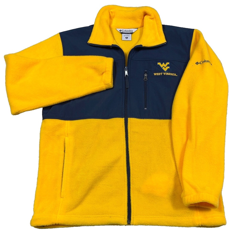 West Virginia Mountaineers Jacket Men Medium Yellow Blue Columbia Fleece WVY Zip